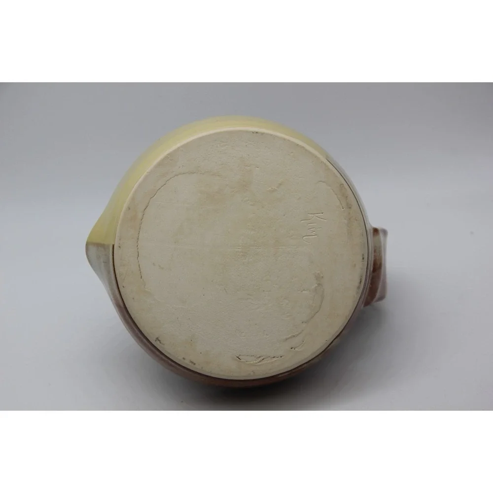 Handmade Pottery Microwave Bacon Cooker Yellow Brown Reactive Glaze Heavy Signed